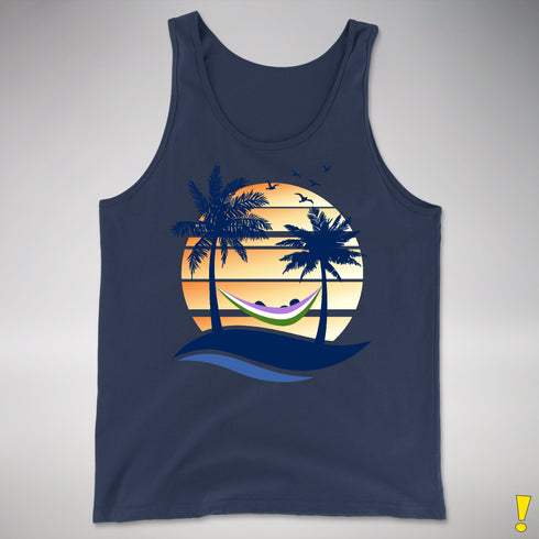 Genderqueer Pride Hammock Summer Beach Sunset Premium Tank Top - Navy