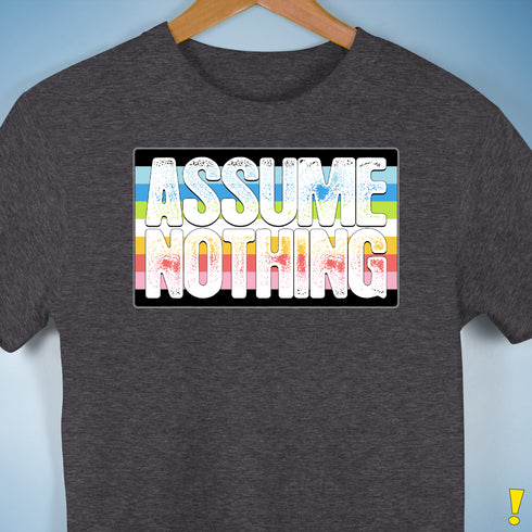 Assume Nothing Queer Pride Flag Premium Unisex T-Shirt - Dark Grey Heather