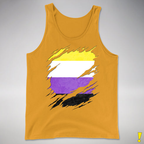 Nonbinary Pride Flag Ripped Reveal Premium Tank Top - Gold