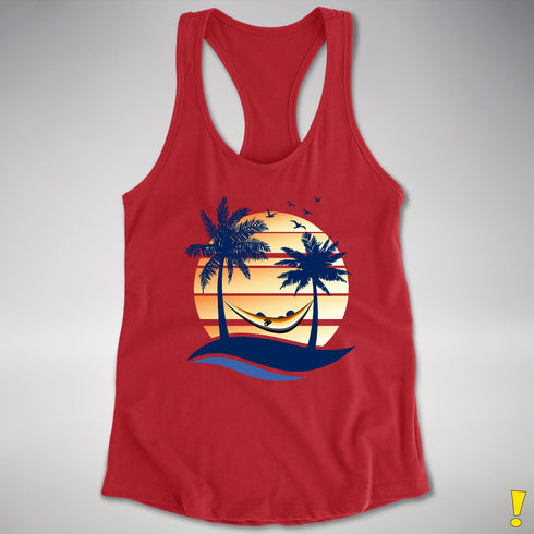 Bear Pride Hammock Summer Beach Sunset Racerback Tank - Red