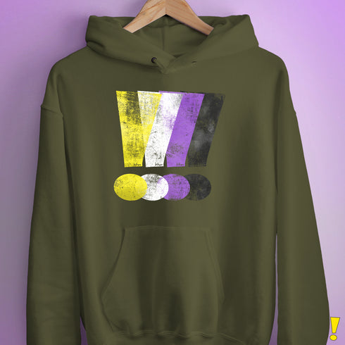 Nonbinary Pride Grunge Exclamation Points Hoodie - Army