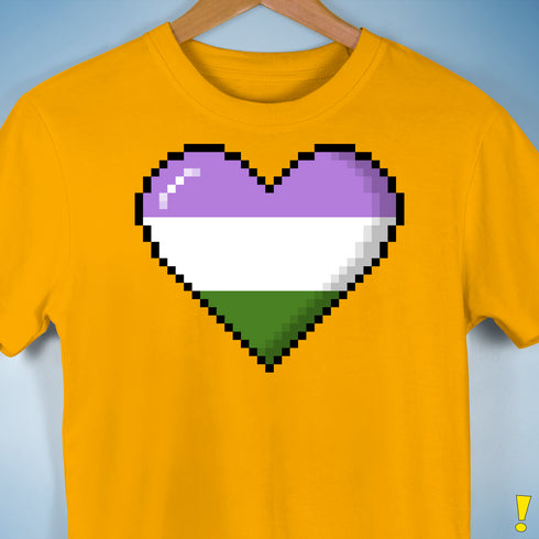 Genderqueer Pride 8-Bit Pixel Heart Premium Unisex T-Shirt - Gold