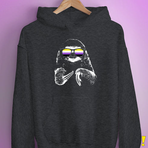 Pride Sloth Nonbinary Flag Sunglasses Hoodie - Dark Grey Heather
