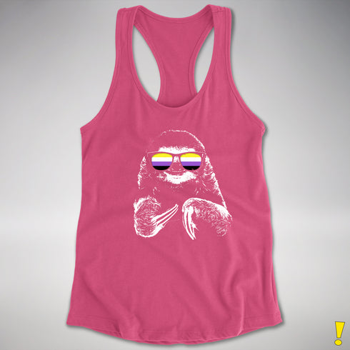 Pride Sloth Nonbinary Flag Sunglasses Women's Racerback Tank - Hot Pink