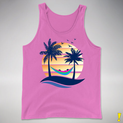 Polysexual Pride Hammock Summer Beach Sunset Premium Tank Top - Neon Pink
