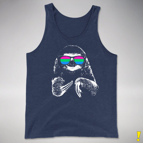 Pride Sloth Polysexual Flag Sunglasses Premium Tank Top - Navy Heather