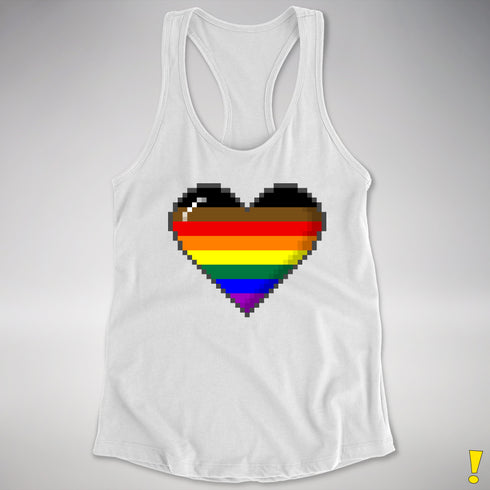 Philly LGBTQ Pride 8-Bit Pixel Heart Racerback Tank - White