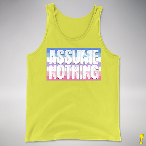 Assume Nothing Bigender Pride Flag Premium Tank Top - Neon Yellow