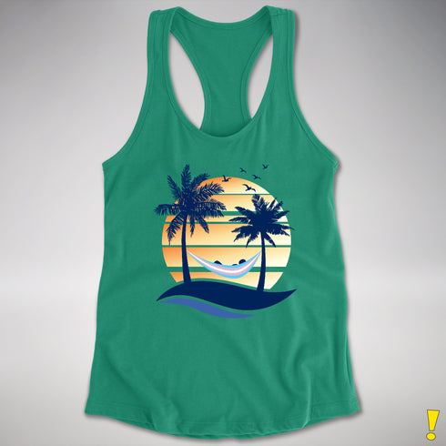 Transgender Pride Hammock Summer Beach Sunset Racerback Tank - Kelly Green