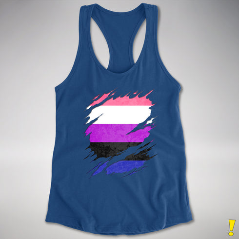 Genderfluid Pride Flag Ripped Reveal Racerback Tank - Royal