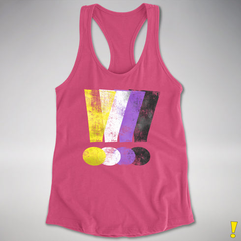 Nonbinary Pride Grunge Exclamation Points Racerback Tank - Hot Pink