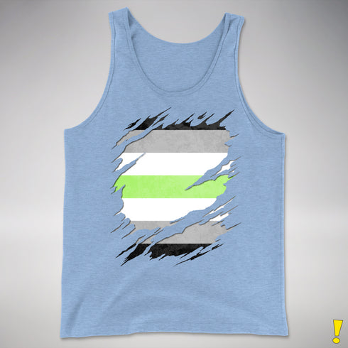 Agender Pride Flag Ripped Reveal Premium Tank Top - Blue Triblend