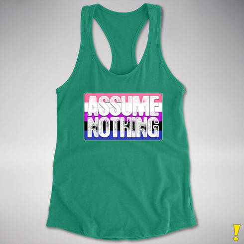 Assume Nothing Genderfluid Pride Flag Racerback Tank - Kelly Green