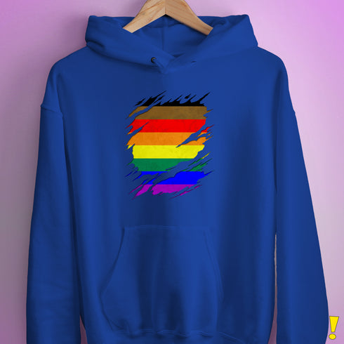 Philly LGBTQ Gay Pride Flag Ripped Reveal Hoodie - Royal Blue