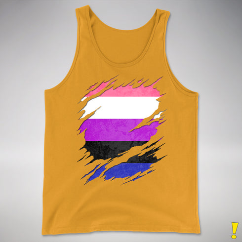 Genderfluid Pride Flag Ripped Reveal Premium Tank Top - Gold