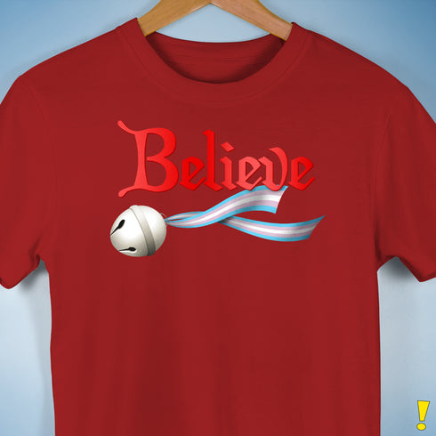 Believe Transgender Pride Jingle Bell Premium Unisex T-Shirt - Red