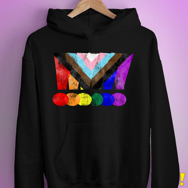 LGBTQ Progress Pride Grunge Exclamation Points Hoodie - Black