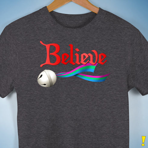 Believe Polysexual Pride Jingle Bell Premium Unisex T-Shirt - Dark Grey Heather