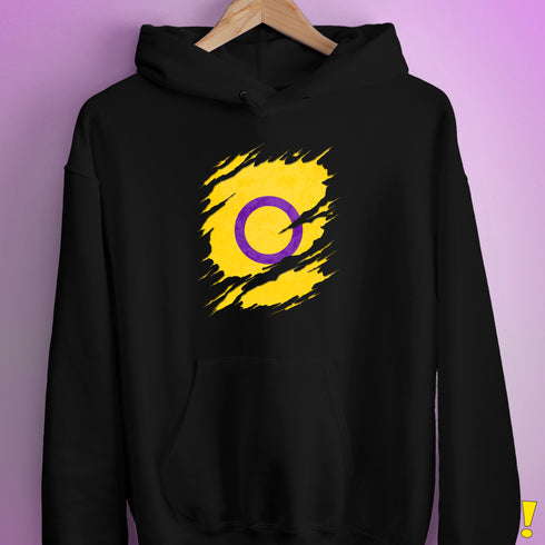Intersex Pride Flag Ripped Reveal Hoodie - Black