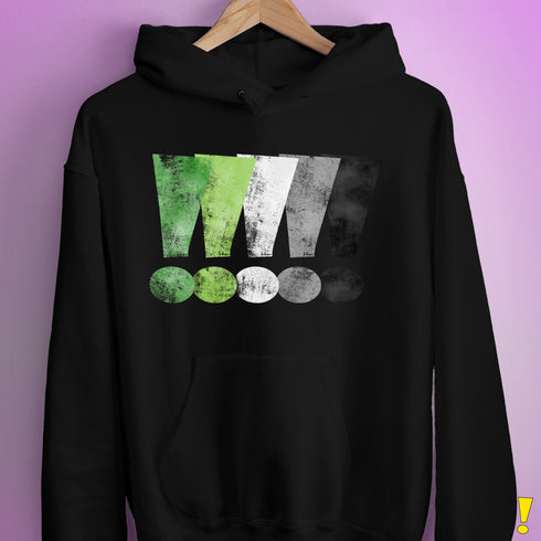 Distressed Aromantic Pride Exclamation Points Hoodie - Black