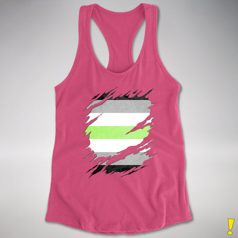 Agender Pride Flag Ripped Reveal Racerback Tank - Hot Pink