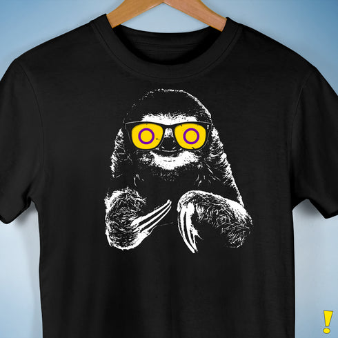 Pride Sloth Intersex Flag Sunglasses Premium Unisex T-Shirt - Black