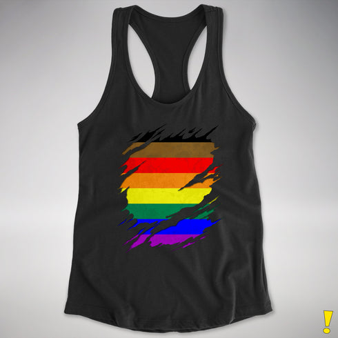 Philly LGBTQ Gay Pride Flag Ripped Reveal Racerback Tank - Black