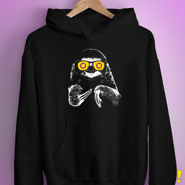 Pride Sloth Intersex Flag Sunglasses Hoodie - Black