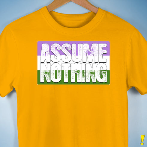 Assume Nothing Genderqueer Pride Flag Premium Unisex T-Shirt - Gold
