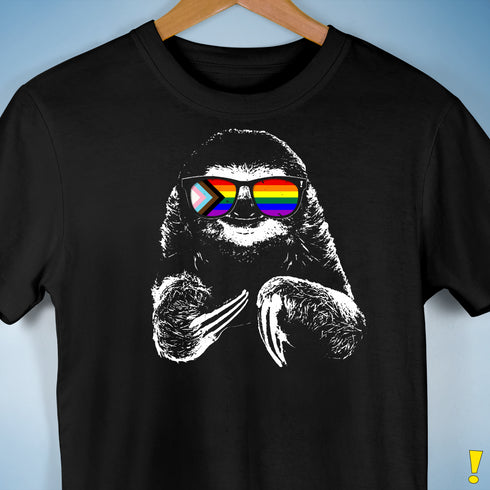 Pride Sloth LGBTQ Progress Pride Flag Sunglasses Premium Unisex - Black