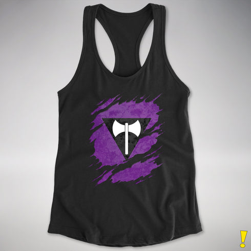 Lesbian Labrys Pride Flag Ripped Reveal Racerback Tank - Black