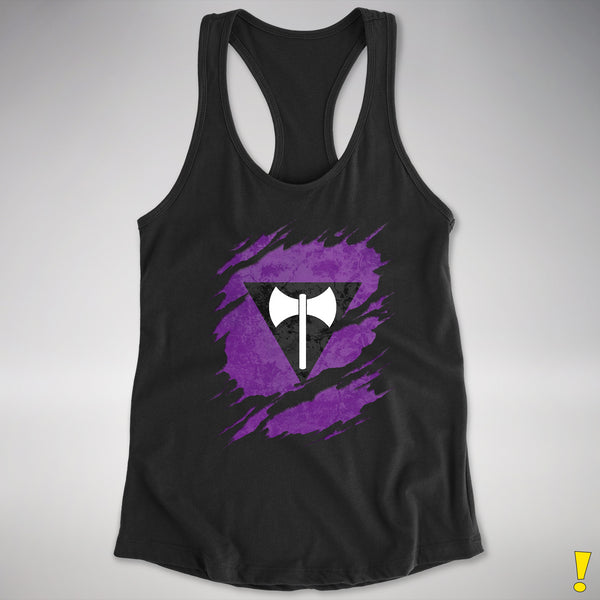 Lesbian Labrys Pride Flag Ripped Reveal Racerback Tank - Black