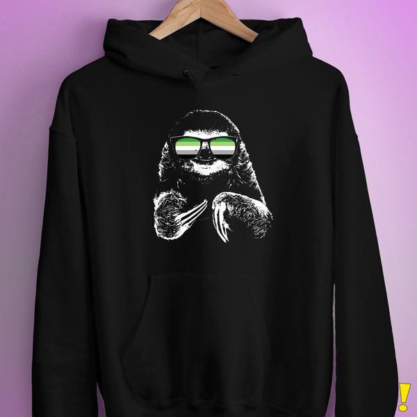 Pride Sloth Aromantic Flag Sunglasses Hoodie - Black