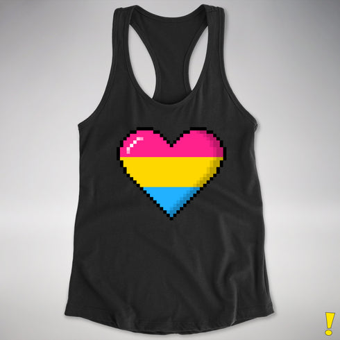 Pansexual Pride 8-Bit Pixel Heart Racerback Tank - Black