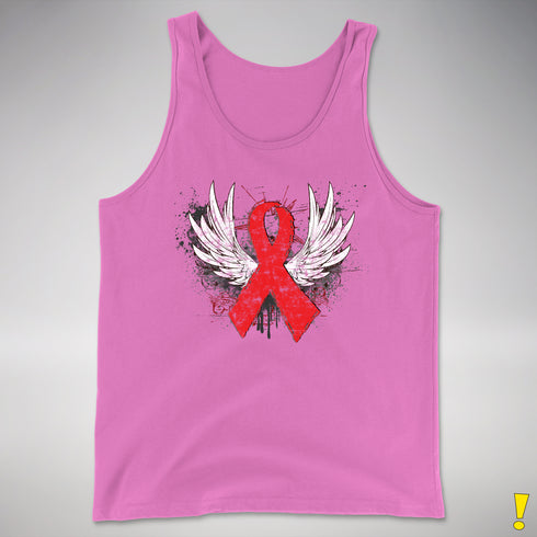 Winged Red Ribbon - World AIDS Day Premium Tank Top - Neon Pink