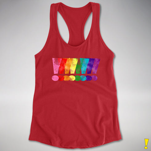 Distressed Gilbert Baker LGBTQ Pride Exclamation Points Racerback Tank - Red