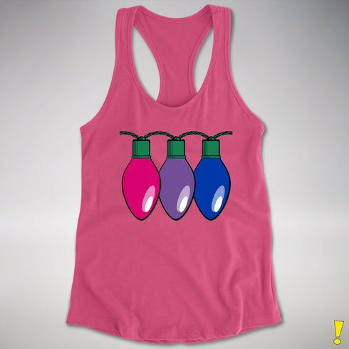 Bisexual Pride Christmas Lights Racerback Tank - Hot Pink