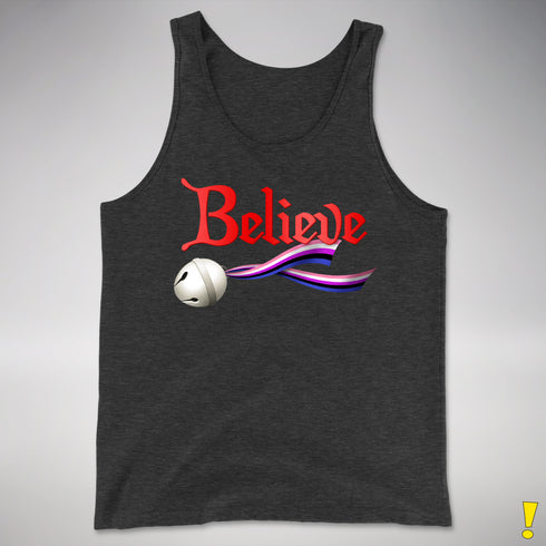 Believe Genderfluid Pride Jingle Bell Premium Tank Top - Charcoal Triblend