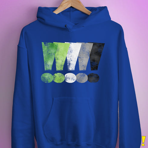 Distressed Aromantic Pride Exclamation Points Hoodie - Royal Blue