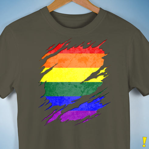 LGBTQ Pride Flag Ripped Reveal Premium Unisex T-Shirt - Army