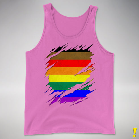 Philly LGBTQ Gay Pride Flag Ripped Reveal Premium Tank Top - Neon Pink