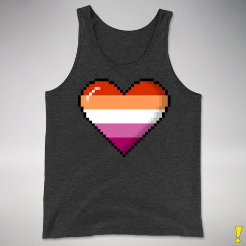 Lesbian Pride 8-Bit Pixel Heart Premium Tank Top - Charcoal Triblend