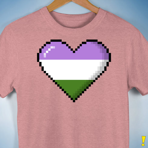 Genderqueer Pride 8-Bit Pixel Heart Premium Unisex T-Shirt - Mauve Heather