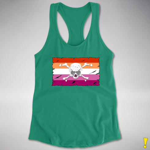Lesbian Pride Pirate Flag Racerback Tank - Kelly Green