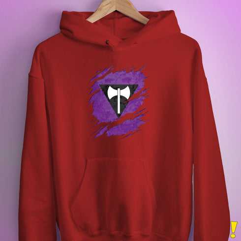 Lesbian Labrys Pride Flag Ripped Reveal Hoodie - Red