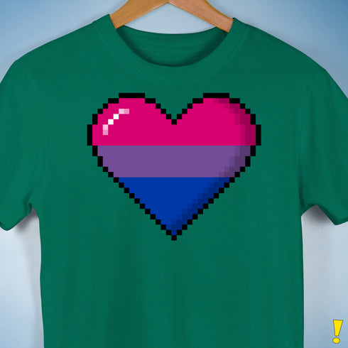 Bisexual Pride 8-Bit Pixel Heart Premium Unisex T-Shirt - Kelly Green