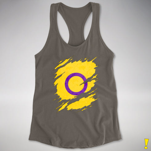 Intersex Pride Flag Ripped Reveal Racerback Tank - Dark Grey