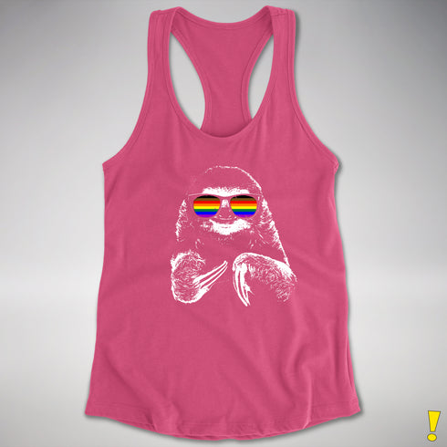 Pride Sloth Philly LGBTQ Pride Flag Sunglasses Women's Racerback Tank - Hot Pink