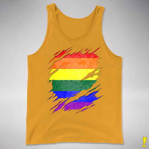 LGBTQ Pride Flag Ripped Reveal Premium Tank Top - Gold