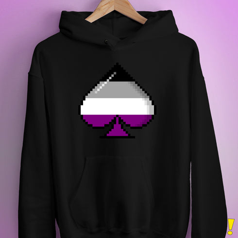 Asexual Pride 8-Bit Pixel Ace of Spades Hoodie - Black